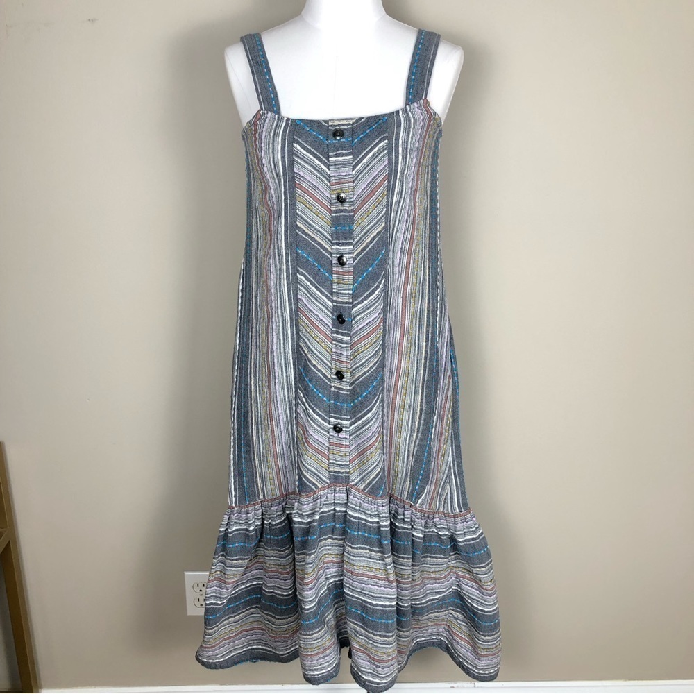 Nordstrom Caslon cotton striped chambray button front high low sleeveless dress